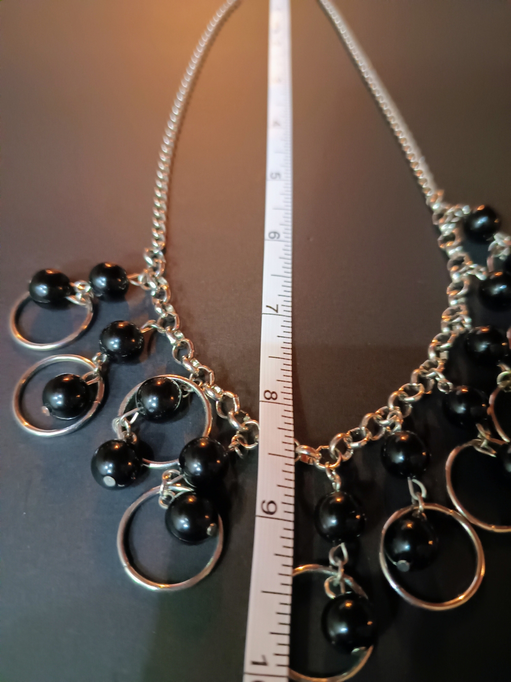 Black Bead and Silver Hoop Necklace